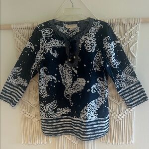 Michael Kors Navy and White Paisley Blouse